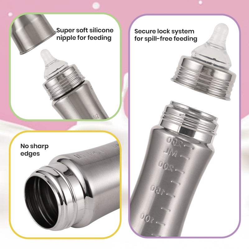 Nuluv Infants Anti-Colic Feeding Bottle - Silver - 250ml - Image 2